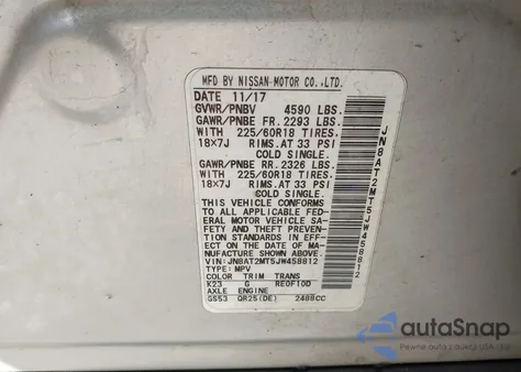 2018 Nissan Rogue Sl z USA, uszkodzony, nr VIN JN8AT2MT5JW458812